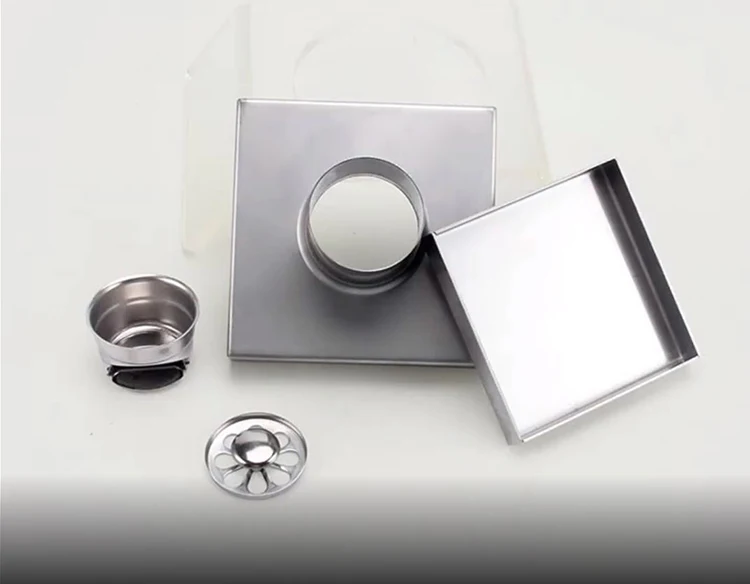 
Cheap 4 inch 304 Stainless Steel Square Shower Drainer Floor Trap Drains with Tile Insert Grate Invisible Look or Flat Cover 