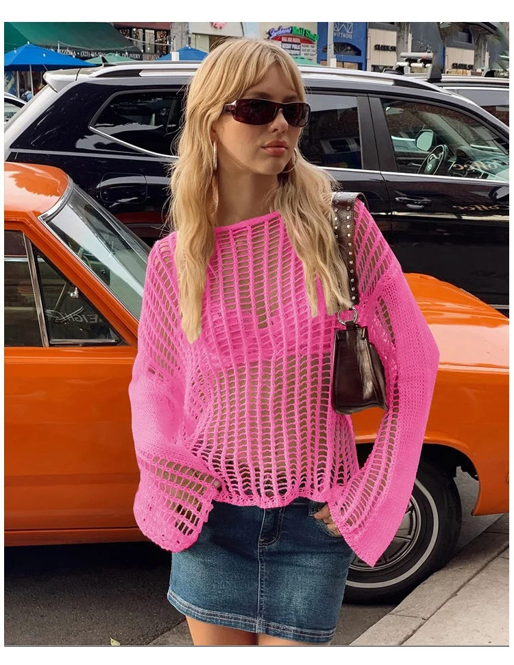 King Mcgreen star New arrival Hand hook hoodie, beach hollowed out holiday knit sweater women long sleeved sun protection shirt