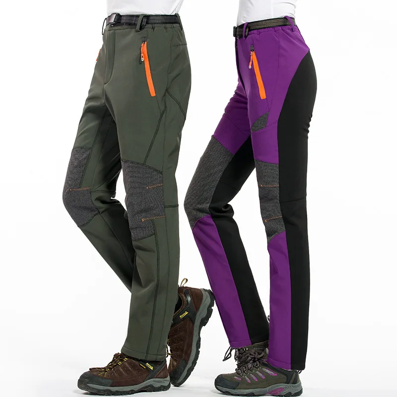 Mens Hiking Water Repellent Fleece Lined Pants Outdoor Winter Snow Windproof Trousers Thin Thick Softshell Pants