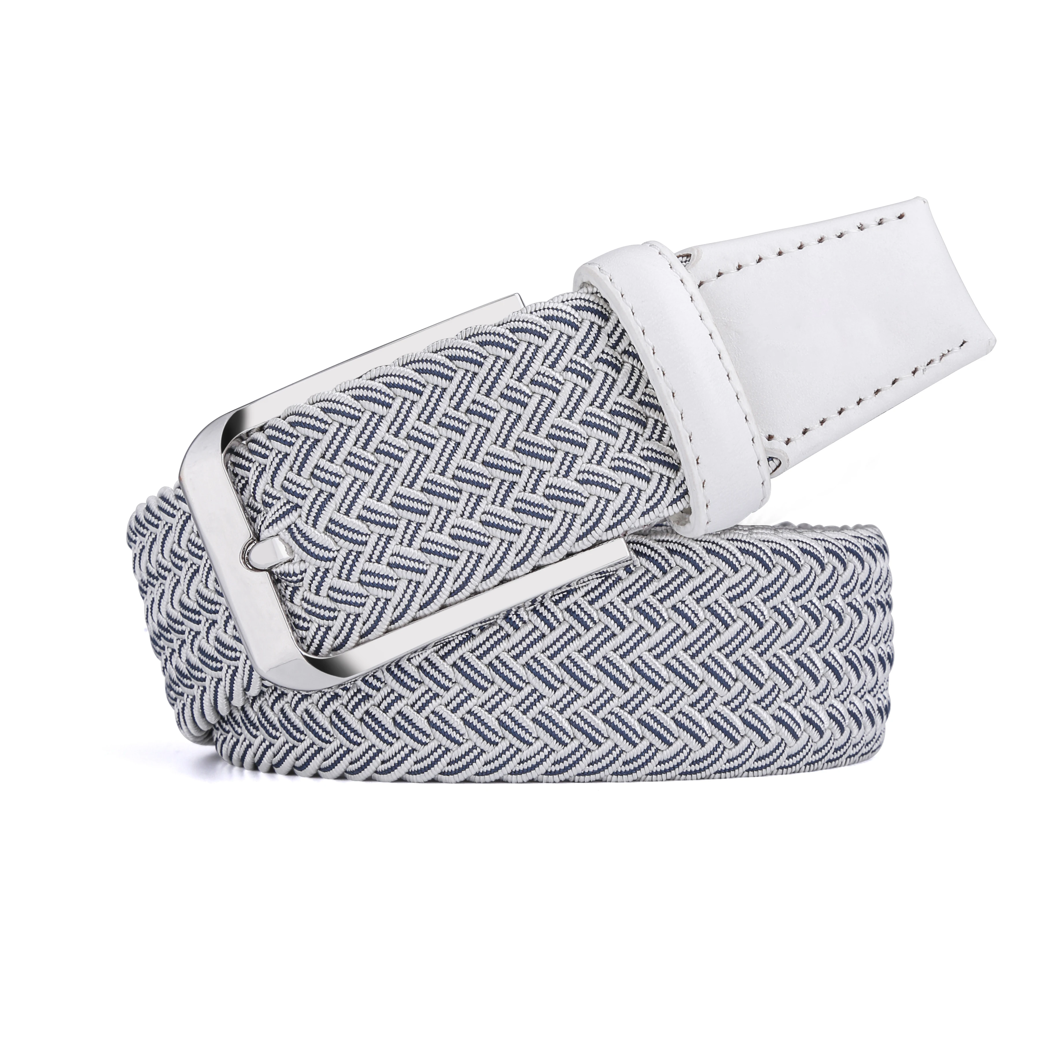 Custom Logo Imported Italian leather Wholesale Ladies Contrast Color Braided Woven Weave Elastic Stretch Belt Pin Buckle Belts