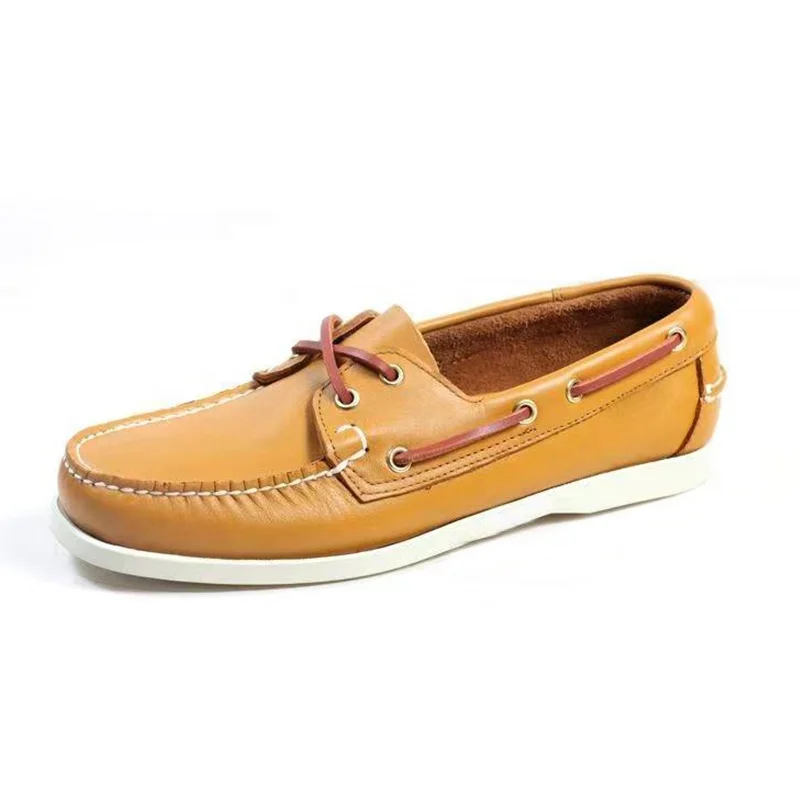 China Manufacturer Wholesale Lace-up Genuine Leather Fashionable Low Cutting Casual Office Walking Lazy Women Men Boat Shoes