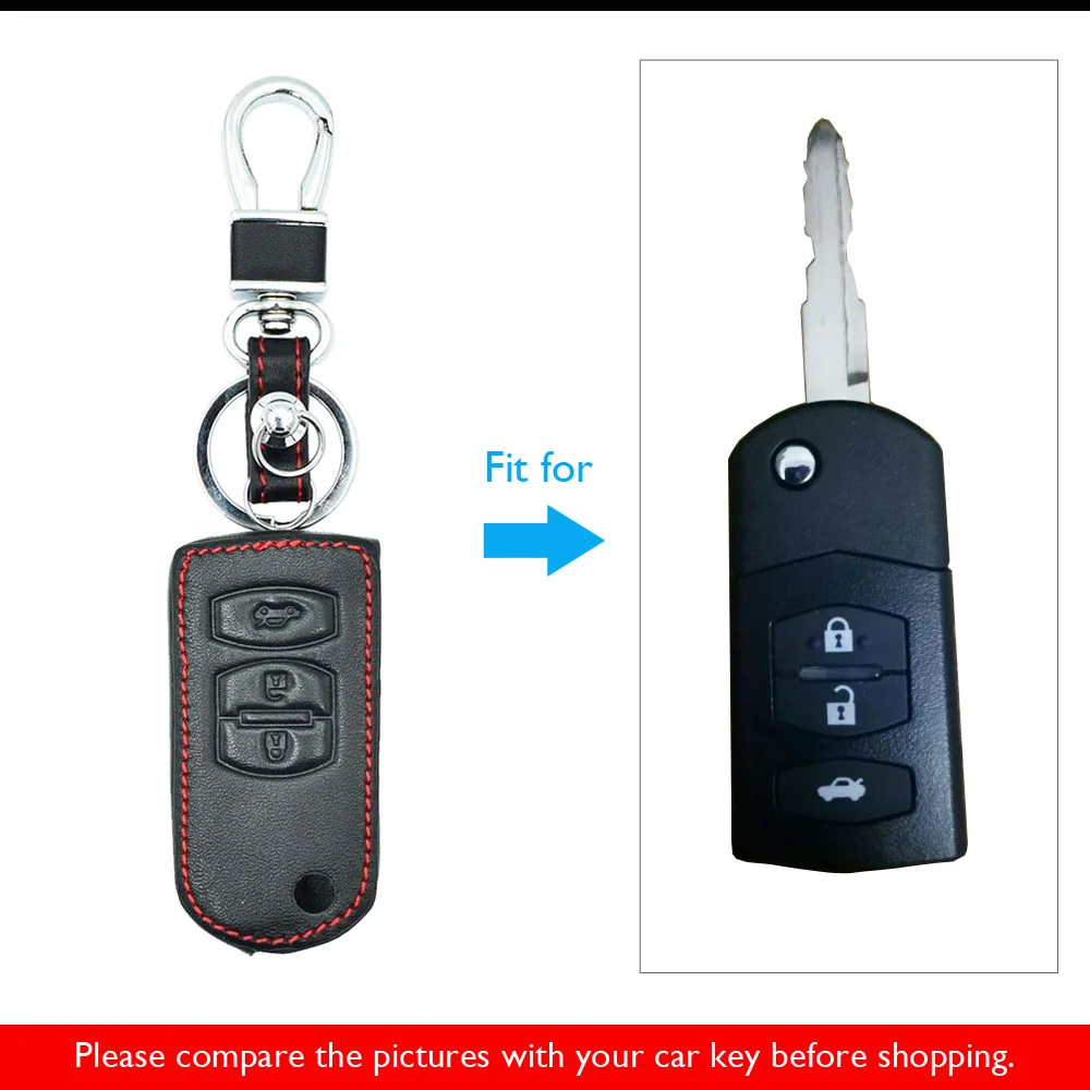 3 Buttons Leather Car Key Case For MAZDA 2 3 6 M2 M3 M5 M6 CX-5 Folding Remote Fob Cover Keychain Holder Bag Auto Accessories