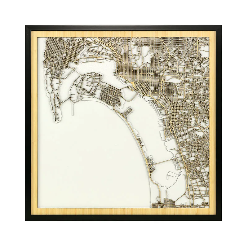 San Diego Engraved Map Wood Art Personalized Gifts City Map Office Decor