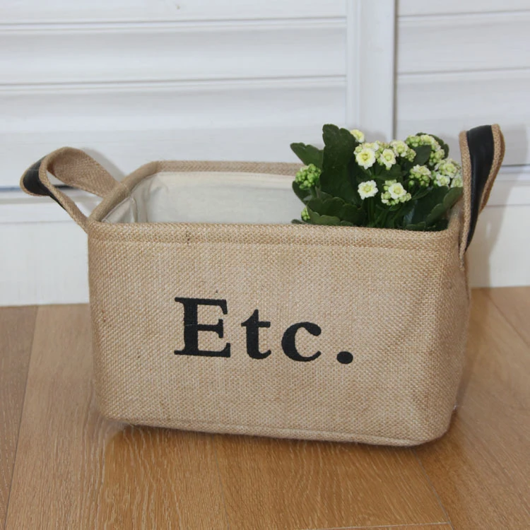 EO0110 Eco-friendly Jute Storage Box Basket Toy Box Storage Bin