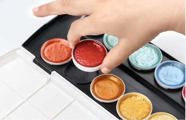 12 Metallic Colors artist solid watercolor paint 1 set with water brush pen