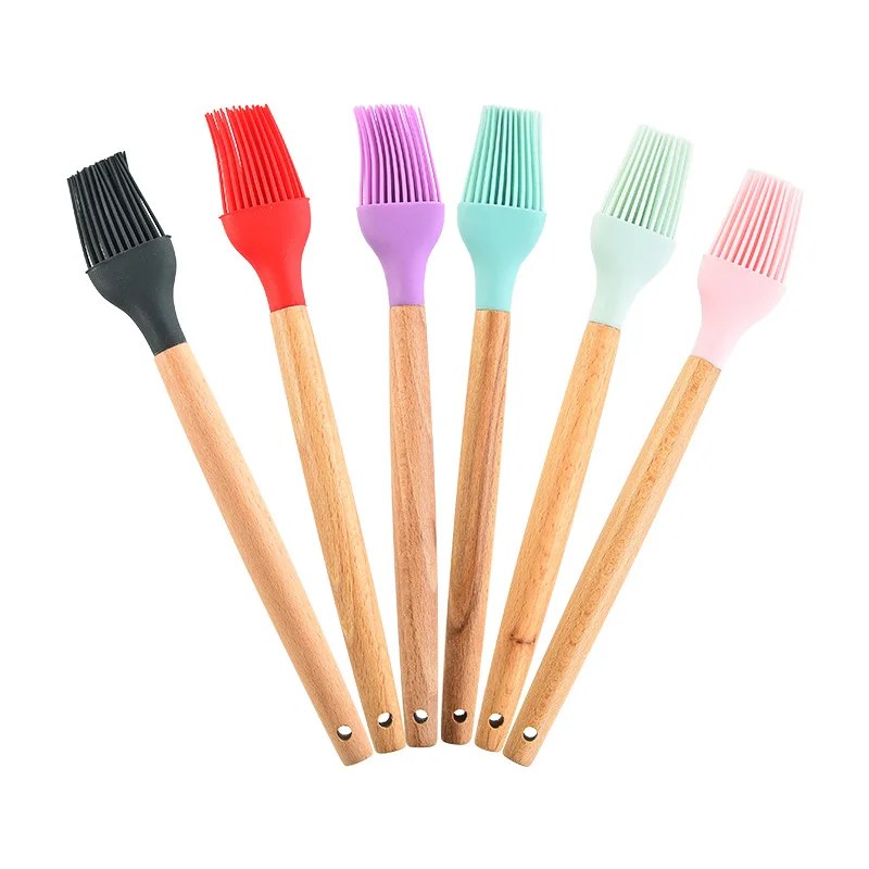 Factory Price Kitchen Accessories Silicone Brush Pastry With Wood Handle BBQ Silicone Brush Oil Brush