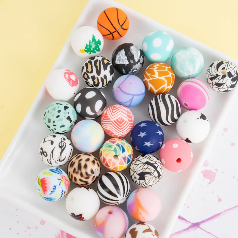 Wholesale Printing Multi Color Mix Leopard Silicone Beads Bpa Free Customizable Round Shape Silicone Beads Wholesale