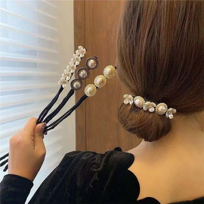 Shenglan  Pearl Flower Fluffy Ball Head Lazy Hair Stick Fashion Elegant Temperament Hair Ring