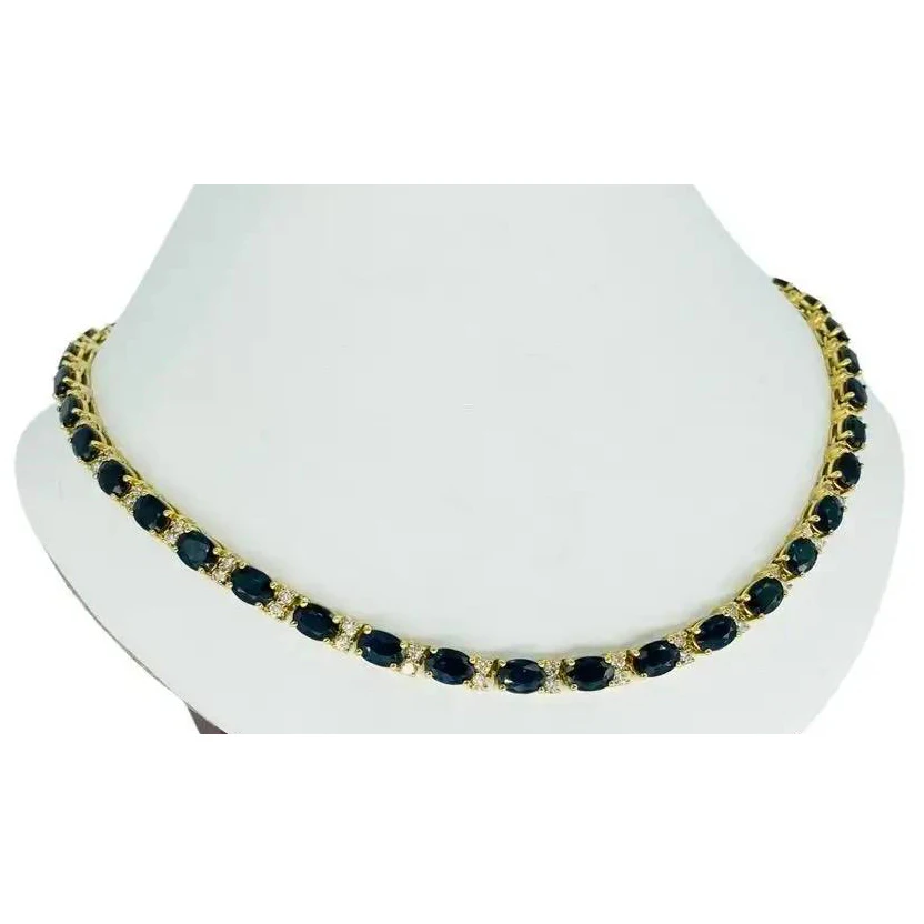 Pink Cubic Zirconia Tennis Chain Necklace 18K Gold Plated Tennis Necklace Blue Sapphires Diamonds Tennis Chain Necklace