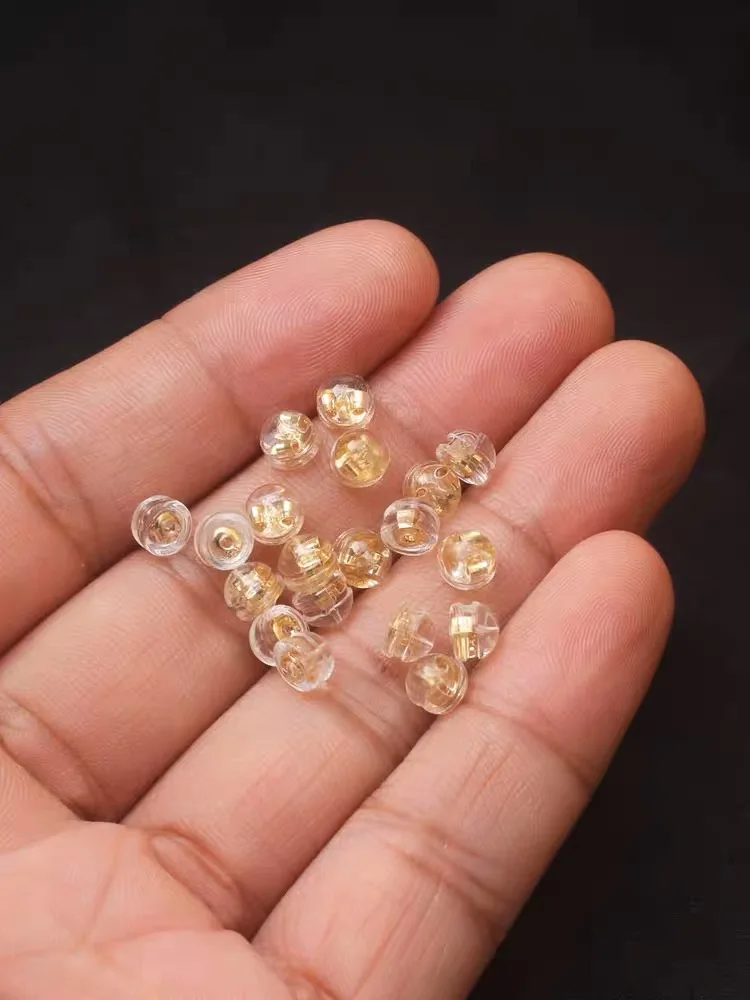 Hypoallergenic 18k Gold Hamburger Shaped Earring Secure Locking Safety Backs for Studs Drop