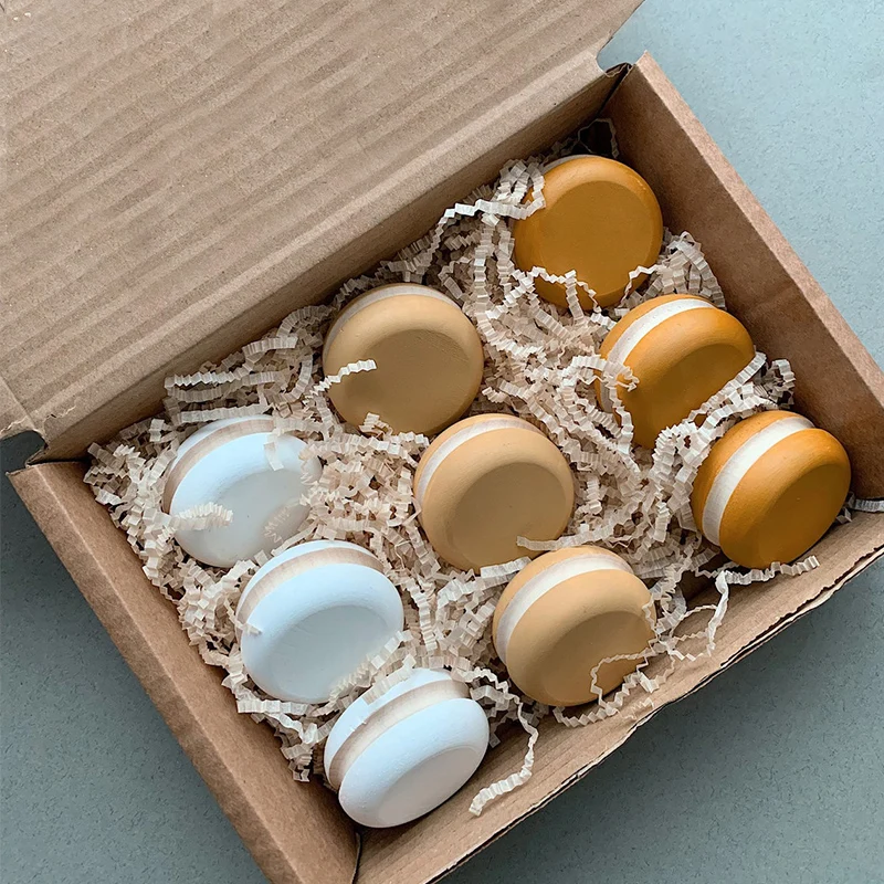 Newest Design Educational Macarons Wooden Pretend Play Food Dessert Toy Set for Kids