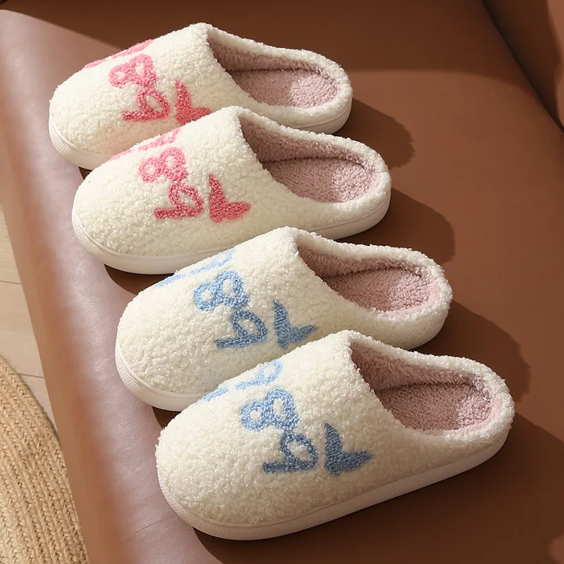 Wholesale letter ladies White winter floor cotton shoes cute fashion plush warm carpet furry slides slippers girls