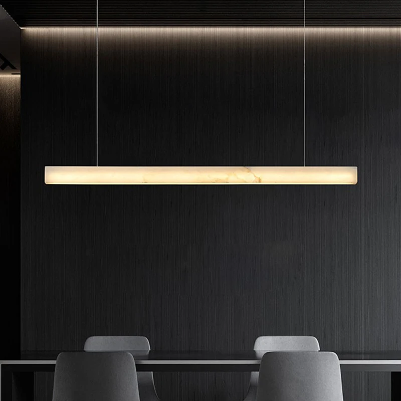 Modern marble Led chandelier lamp long light chandelier marble home designer luxury hotel villa belt marble chandelier