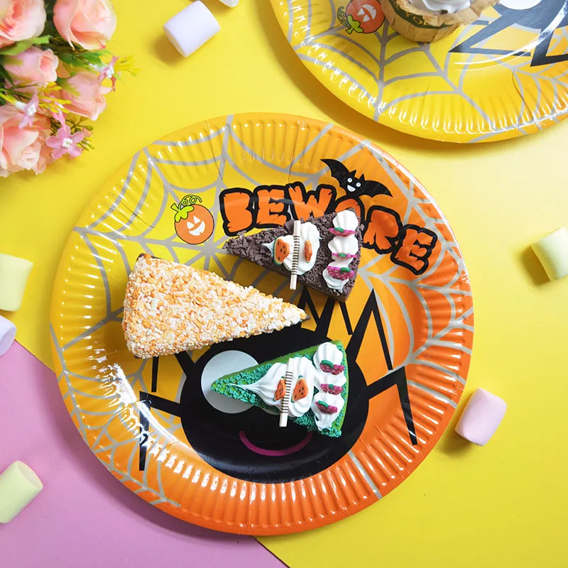 Halloween Disposable Party Cutlery Set Spider Pattern Paper Plate Paper Cup Paper Towel Tablecloth Party & Holiday Supplies
