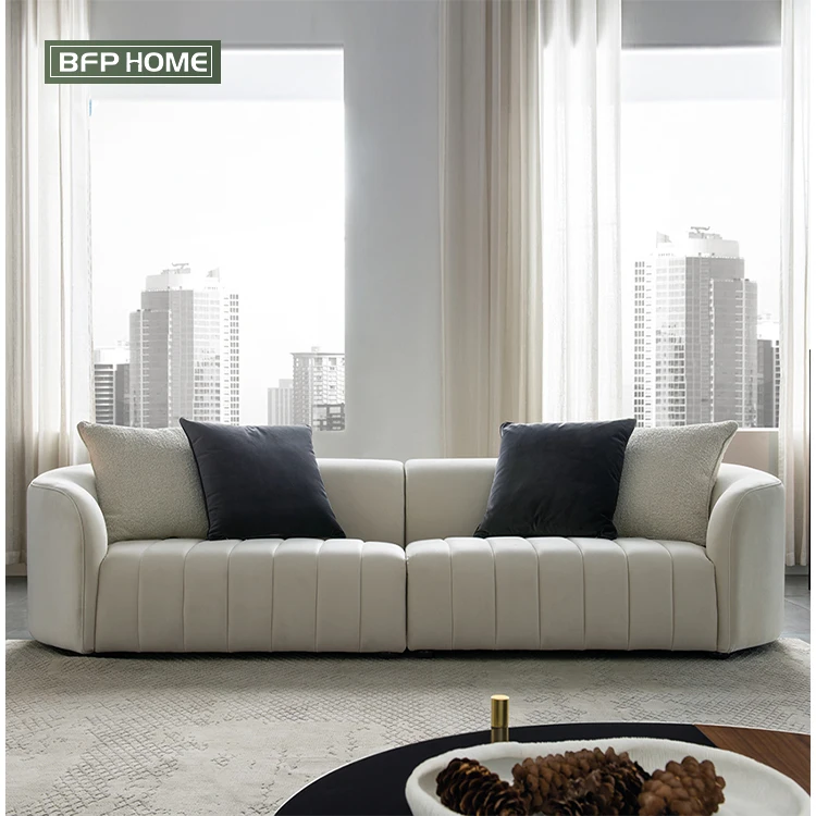 BFP European Luxury Sectional Sofas Modern Designer Flannel Fabric Sofas White Velvet Living Room Sofa Set Furniture