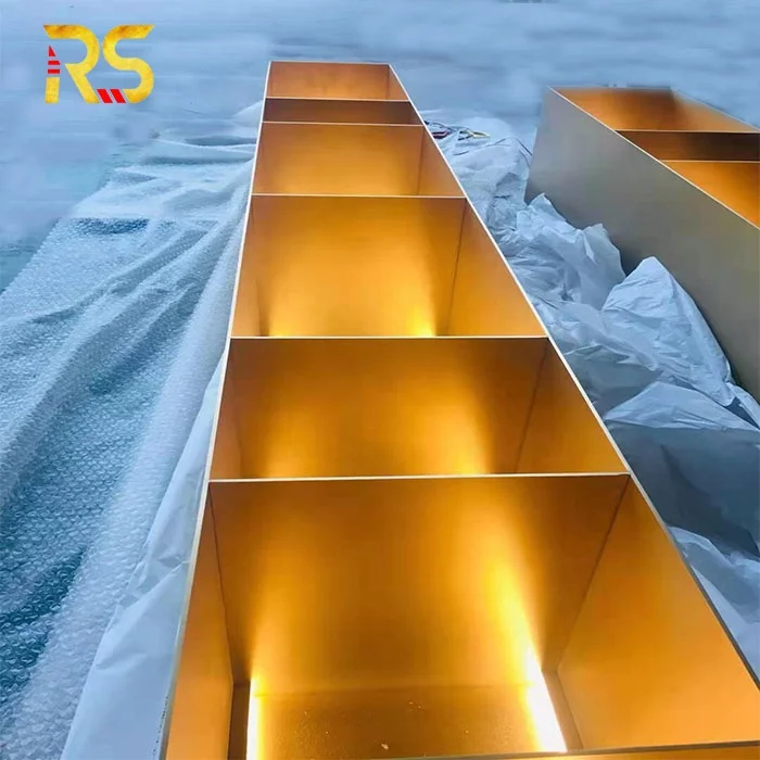 Gold stainless steel salon wall decoration modern display shelf wall display cabinet