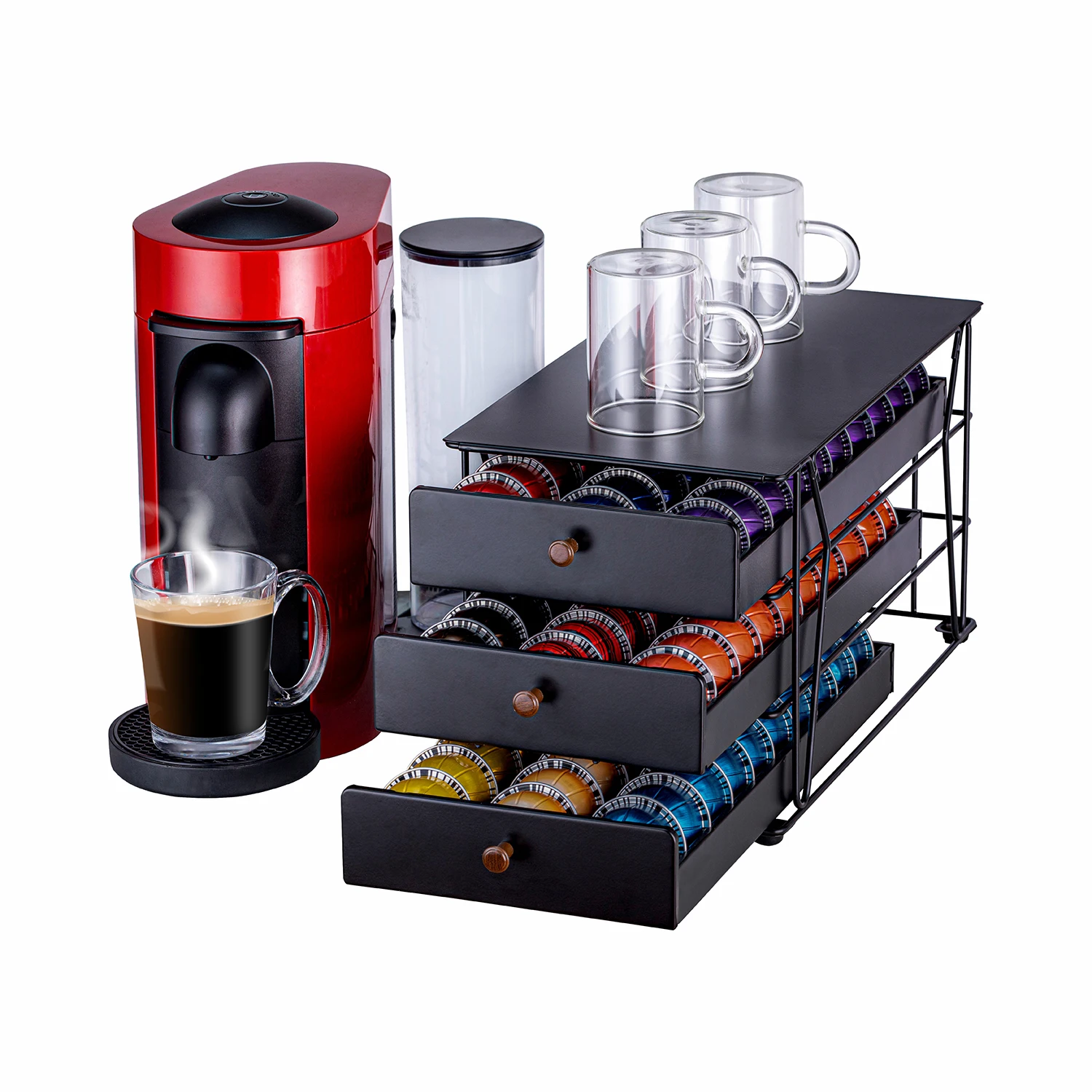 3 Tier Black Metal Coffee Pod Holder Rack with 90pc Large Capacity Vertuoline Storage for Nespresso Capsules for Kitchen Use