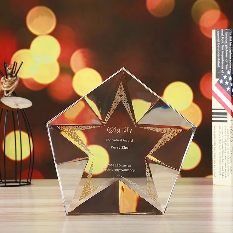 K9 Wedding Souvenir gift Crystal Glass Block/crystal star shaped paperweight Crystal Star Trophy Award