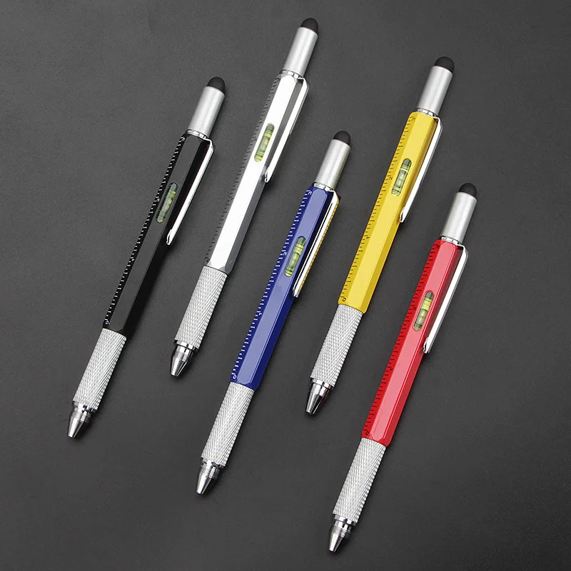 Multi-Function Six-in-One Metal Ballpoint Pen Cross-Border Capacitor Pen for Welcoming Gifts