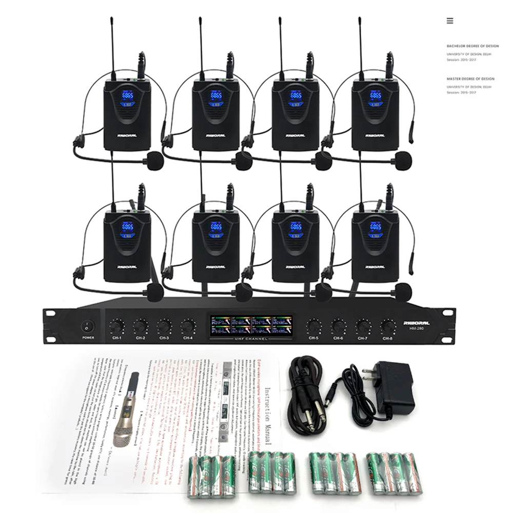 HM280 professional conference room lecturer mic 1 to 8 wireless headset microphone