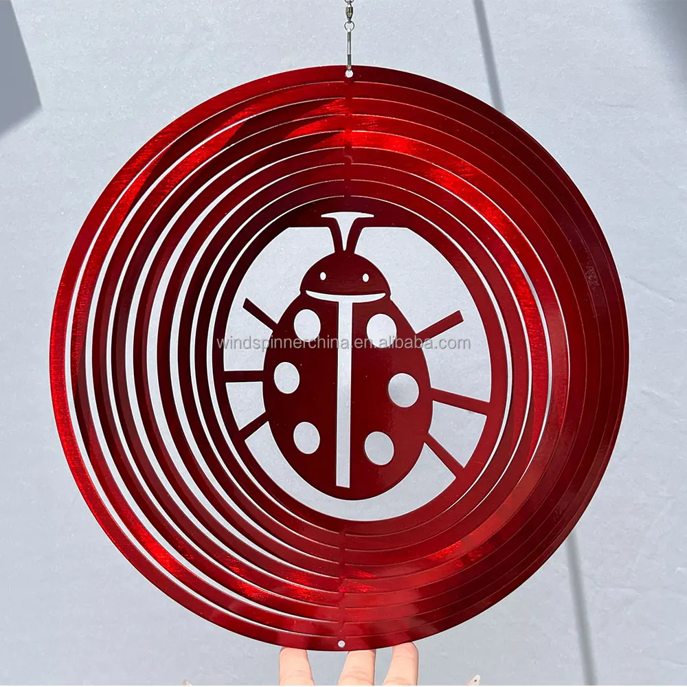 2023 New Red Ladybug Stainless Steel Wind Spinner Wholesale Garden Decoration Gift