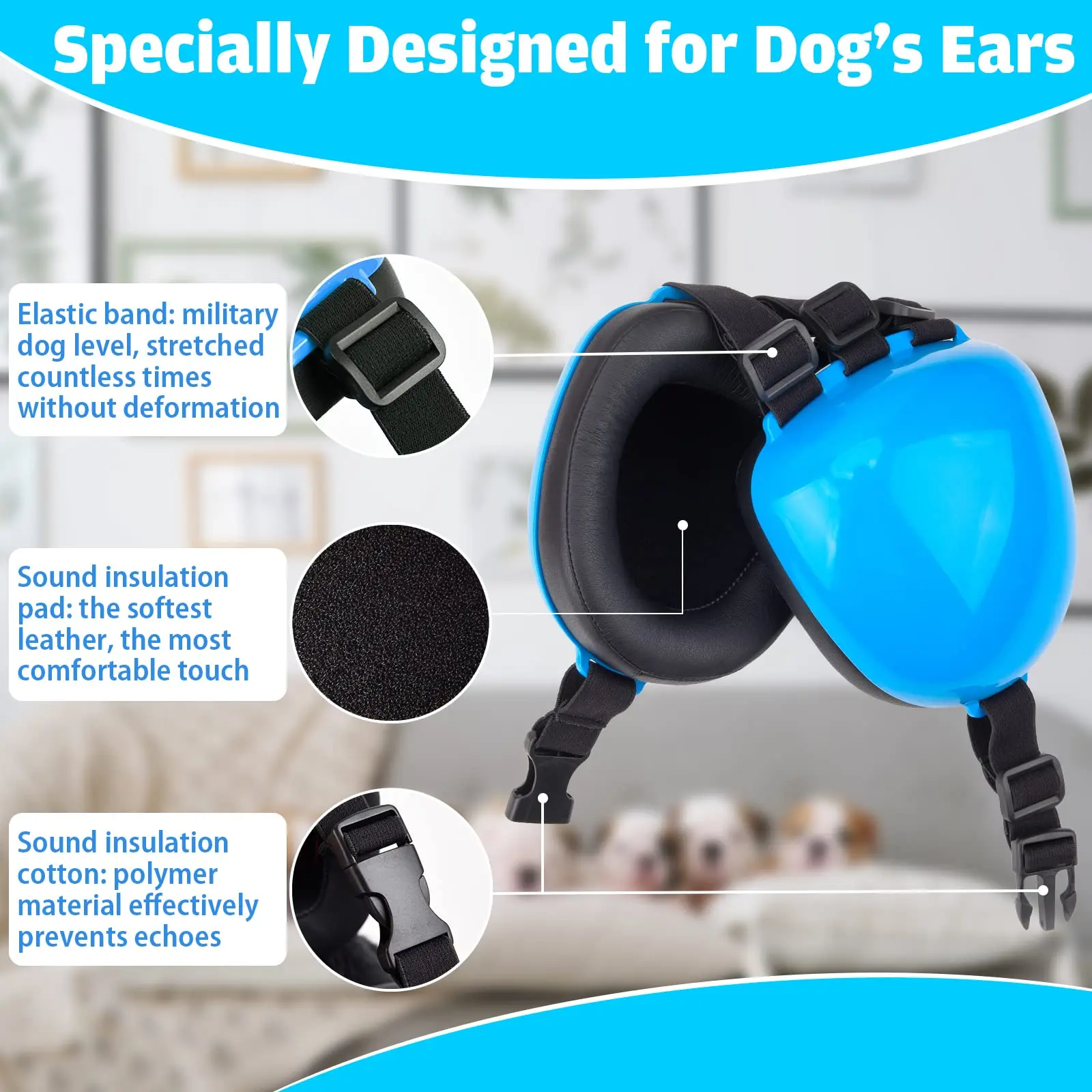 25db Dog Earmuffs  Blue Dog Ear Muffs for Noise Protection for Dogs from Thunder, Fireworks, Vacuums Noise Cancelling Headphones