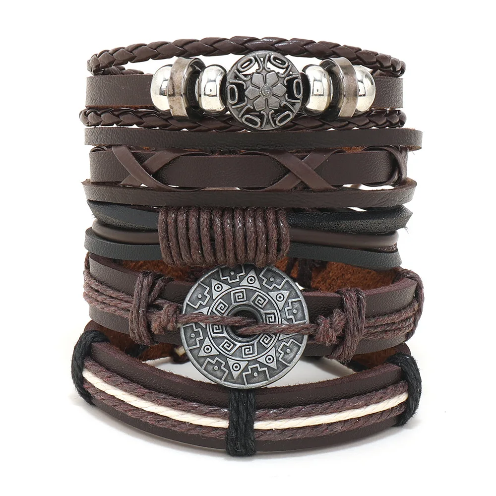 Wholesale Factory Direct Sale New Retro Woven Bracelet Multilevel Leather Waxed Rope Bracelet For Men