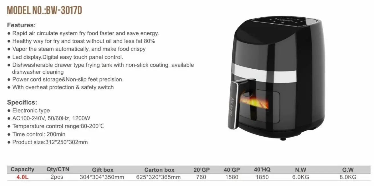 Mini 4L Multifunctional Digital Smart Air Fryer With Led Touch Screen No Oil Healthy Frying Grilling