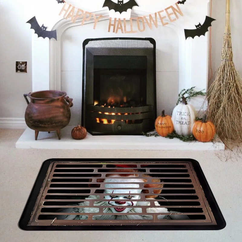 Cross-border Halloween hollowed out clown carpet 3D visual manhole cover household entrance door floor mat wholesale