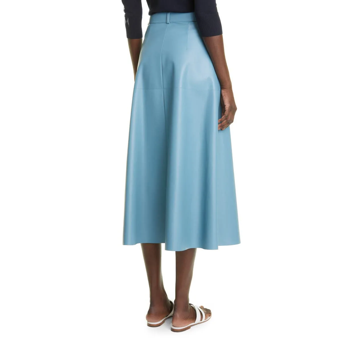 Latest Design Summer Fashion Casual Custom High Waist Elegant Retro Blue Leather Midi A Line Skirt For Women Office