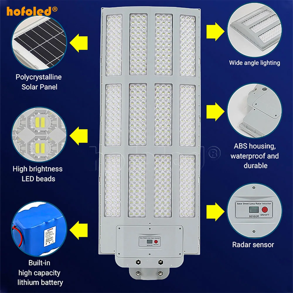 Hofoled Wholesale 2000W 3000W Outdoor Lighting Remote Control Courtyard All in One Integrated 1000W Solar Street Light