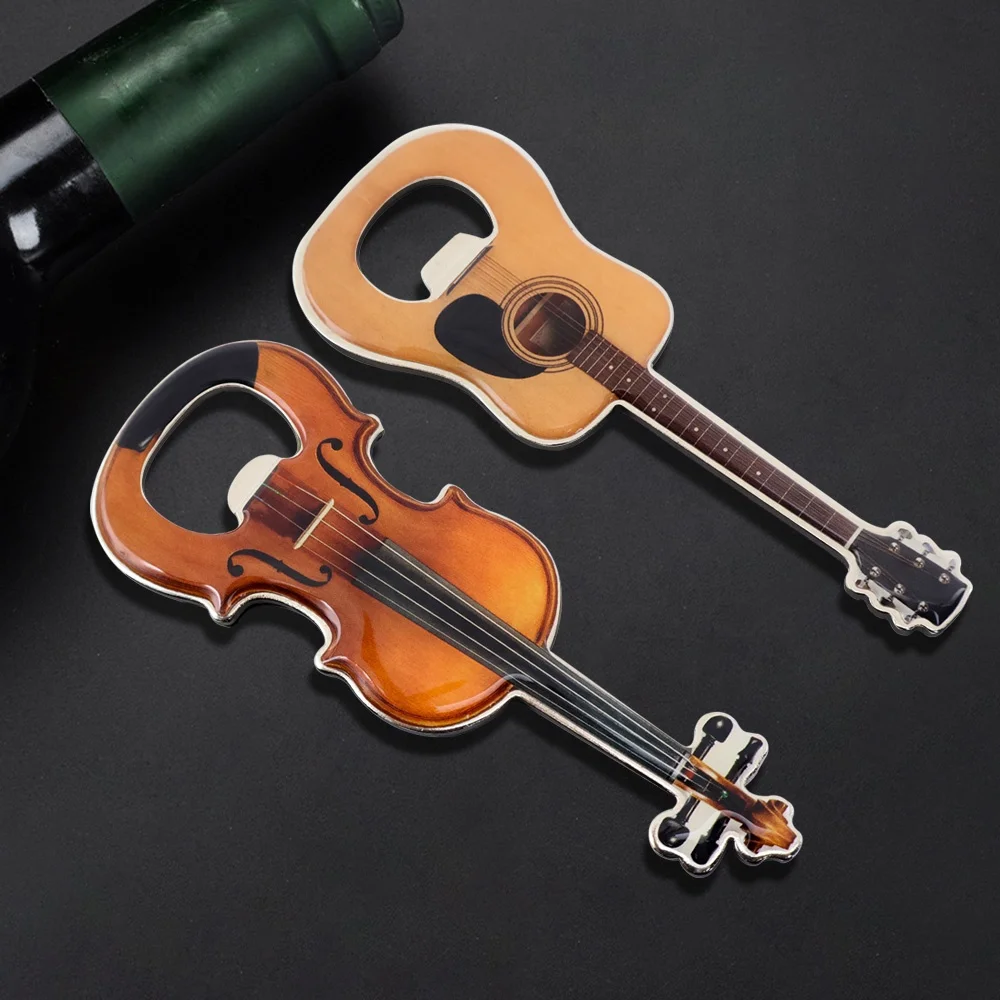 custom souvenirs metal electric guitar shape pick bottle opener with magnet
