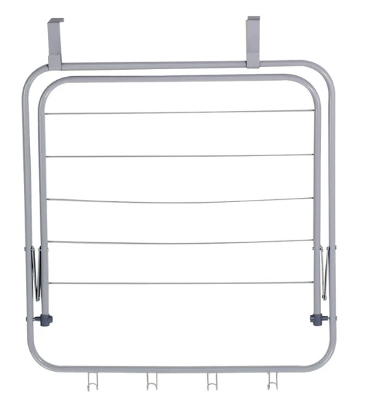 Folding Over Door Hanger Shelf Clothes Hanging Laundry Rack With 4 Hooks Steel tube Door Coat Racks Folding Clothes Drying Rack