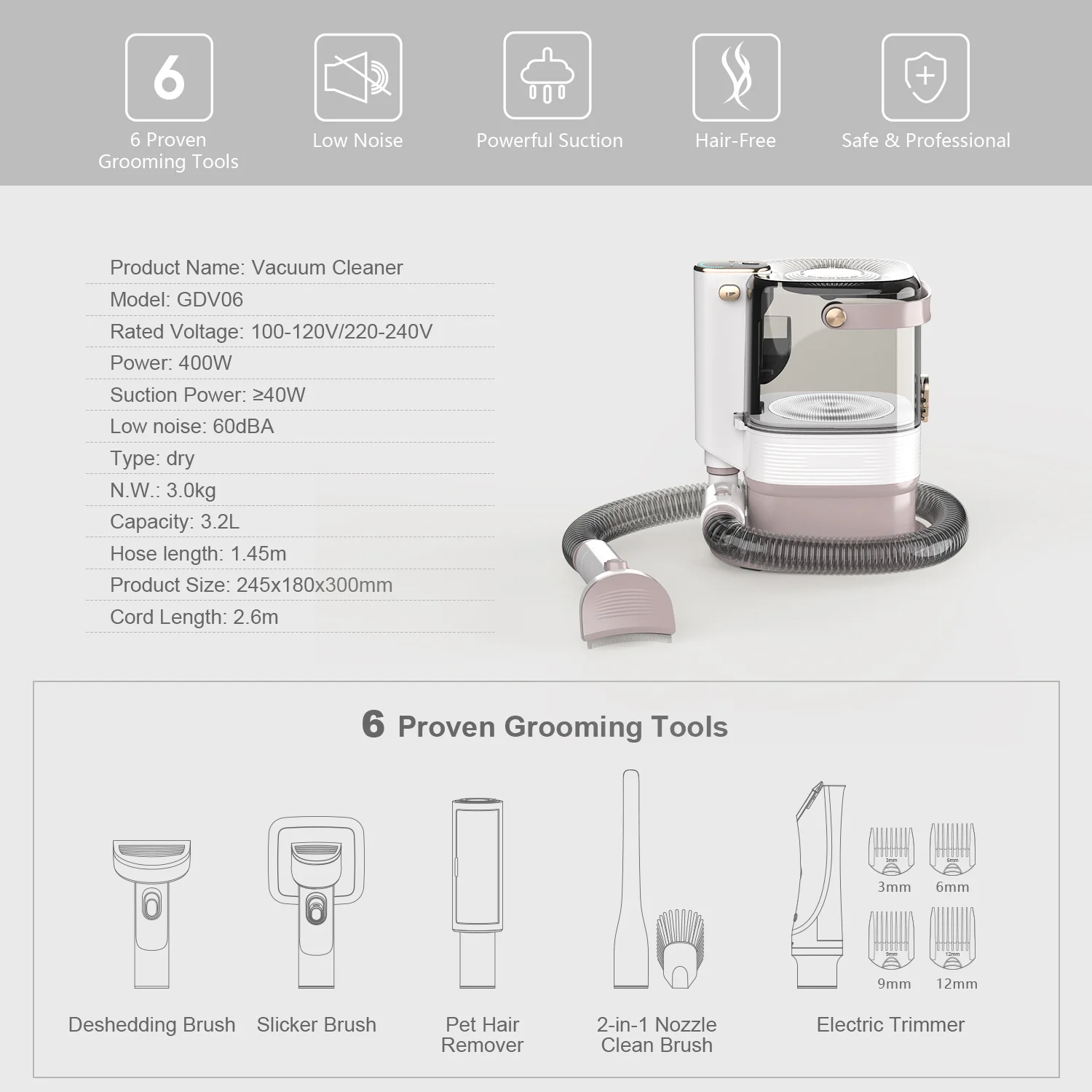 2024 Newest selling 6 in 1 Pet Vacuum Cleaner Electric Clipper Slicker Cleaning Dog And Cat Pet Hair Fur Grooming Brush Kit