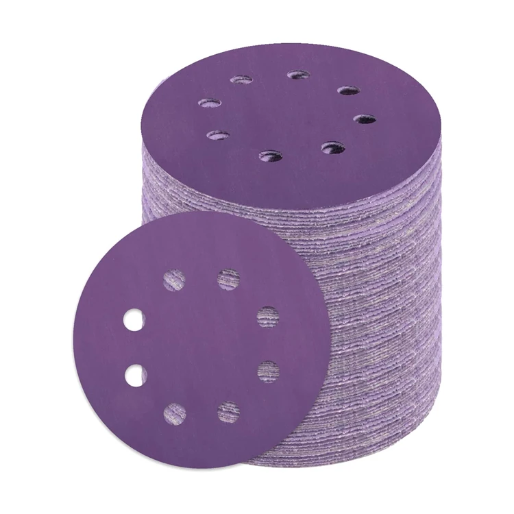 5 Inch 8 Holes Hook and Loop Purple Sandpaper for Random Orbital Sander, Woodworking, Automotive Sanding Grinding Tools