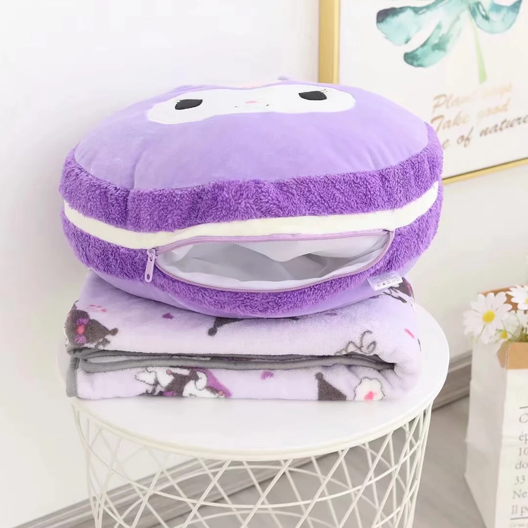 BoTu Cartoon 2 in 1 Plush Pillow With Blanket Kt Kuromi Kylomi Office lunch Sleep Blanket Sofa Decor Blanket Kids Car Cushion