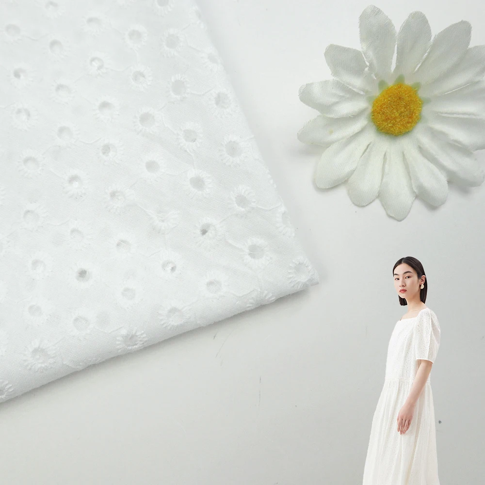 Designer Fabric Supplier Textiles White 100 Cotton Lace Embroidery Woven Voile Fabric for Dresses