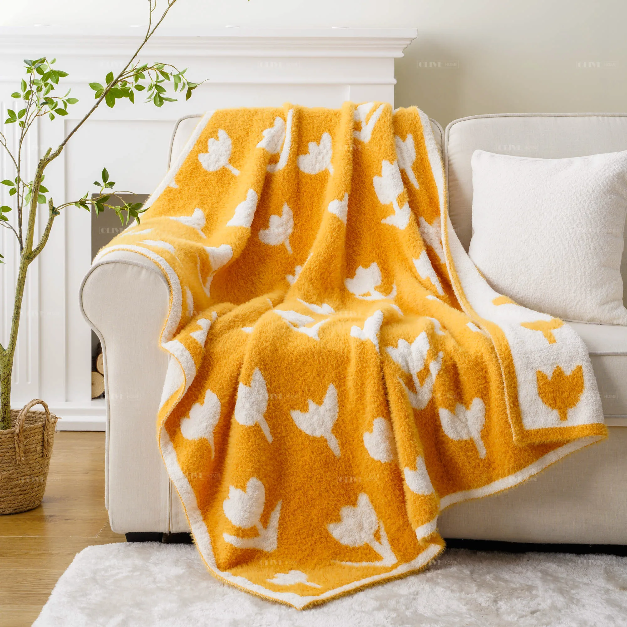 Microfiber Feather Yarn Ultra-Soft Fuzzy Pink Reversible Heavyweight Knitted Checkered Sofa Cover bed Throw Blankets