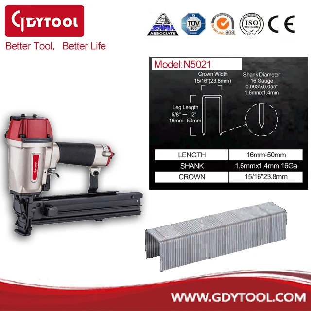 15/16' Wide Crown Stapler Professional Pneumatic Tools High Quality Ga.16 Air Nail gun and heavy duty stapler GDY-N5021