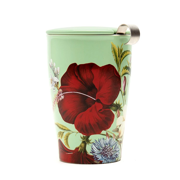 12oz Steeping Tea Cups Loose Tea Brewing System Teaware Single Cup Ceramic Tea Mug With Stainless Steel Strainer and Lid