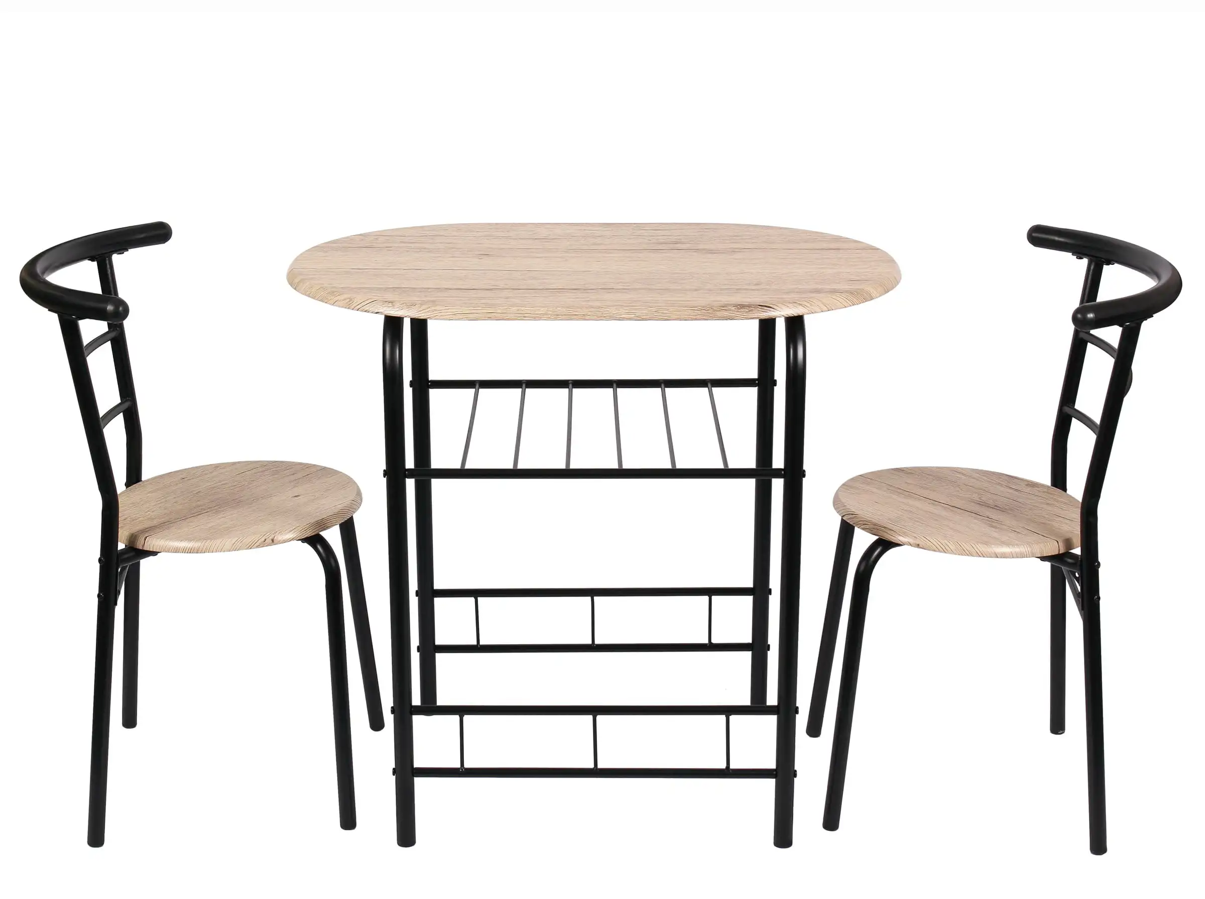 3 Piece Metal and Wood Dining Set, Include 1 Table and 2 Chairs, Grey Color (2 People Seating Capacity)