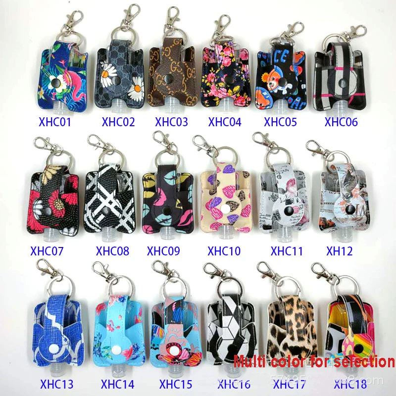 Stocked portable 30ml PU leather keychain hand sanitizer bottle holder for outdoor