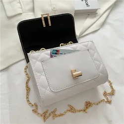 Q26 New Chain Ladies Handbag For Women Small Square Diamond Lattice Bag Pu Zipper Fashion Single Shoulder Messenger Bag