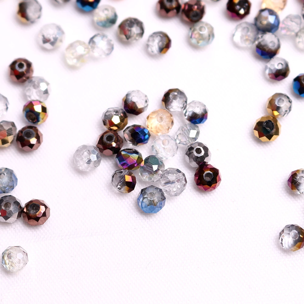 4MM Faceted Glass Rondelle Beads For Jewelry Making Adults Bulk Crystal Lampwork Beading Charm Bracelet DIY Crafts 130pcs/strand