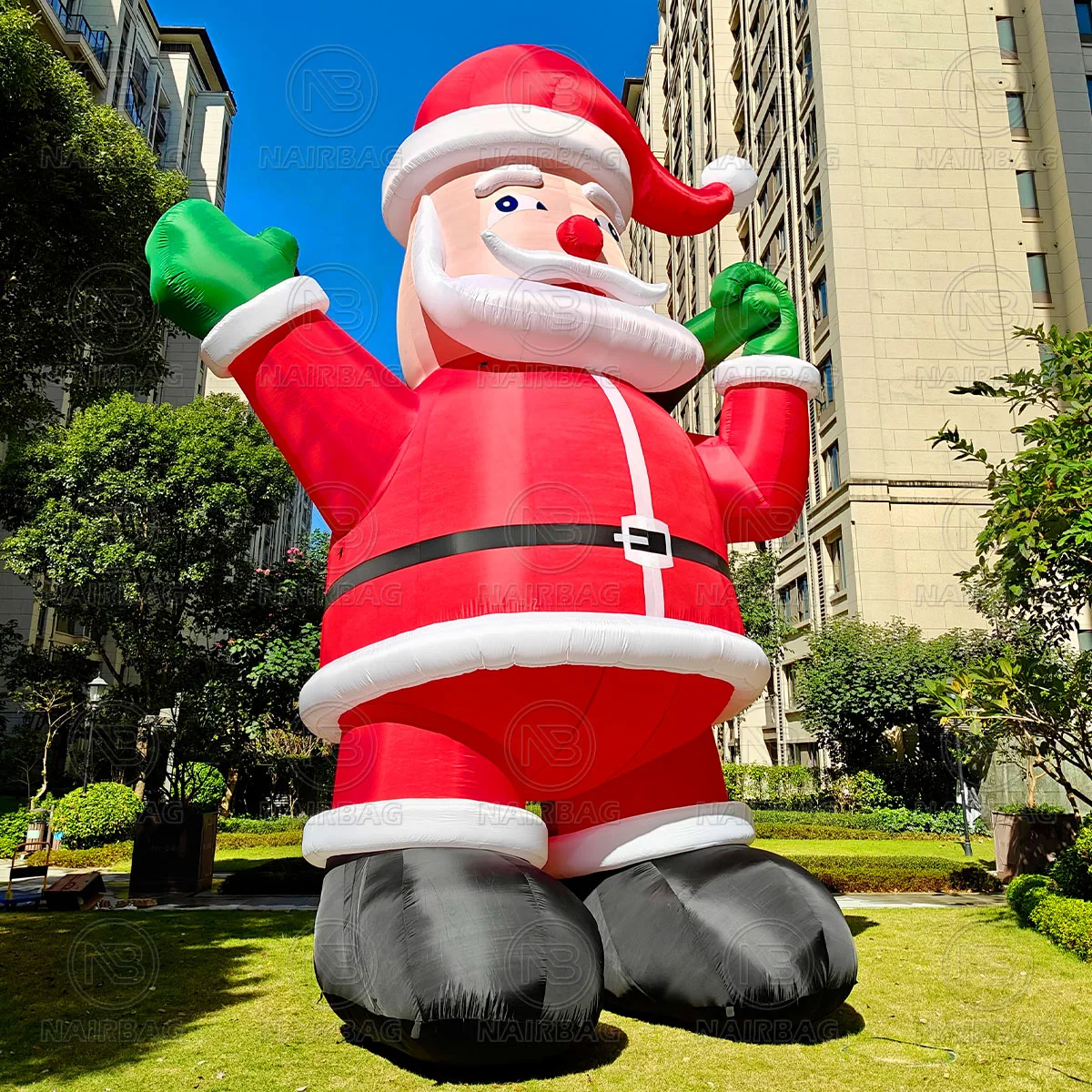 Inflatable Santa Claus With Air Blower / Christmas Mascot 28ft Giant Lighted Blow Up Santa Claus Huge Character Model