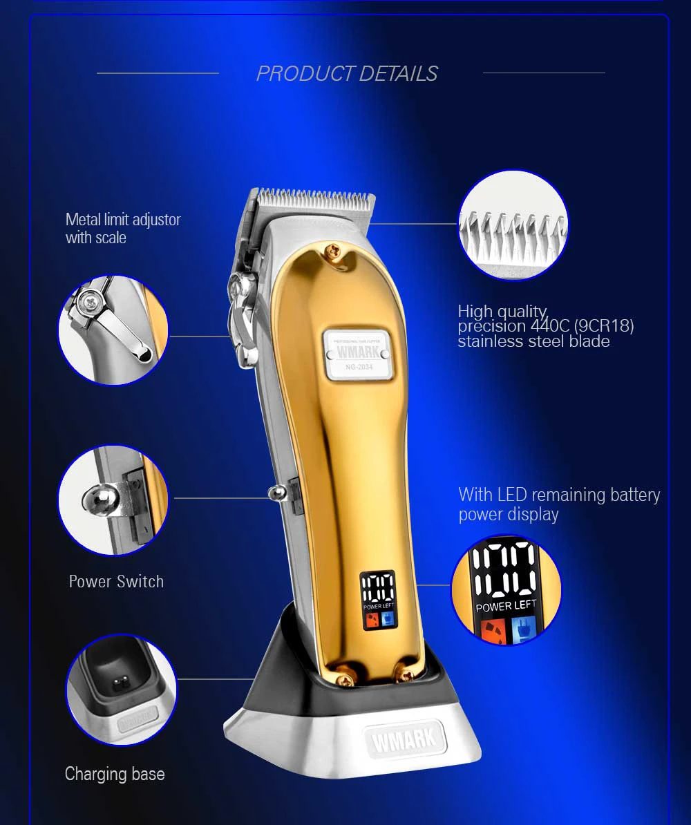 WMARK NG-2034  RTS Rechargeable Cordless LED display Professional Hair Clippers Barber Hair trimmers for Salon
