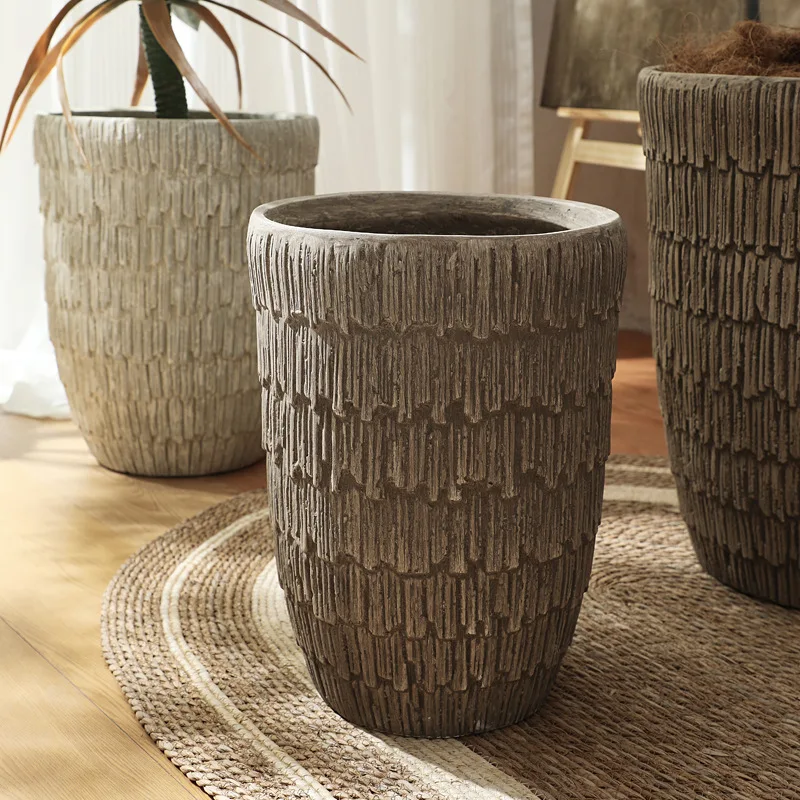 Home Hotel Decoration Garden Pots Leaf Wooden Flower Fibre Clay Pot Outdoor Floor Fibreglass Large Flower Plant Pots