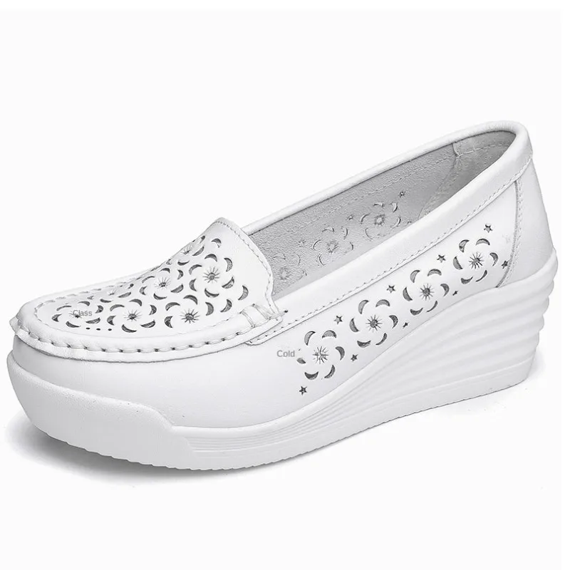 Genuine cow leather ladies casual shoes nurse shoe high heel shoes for women