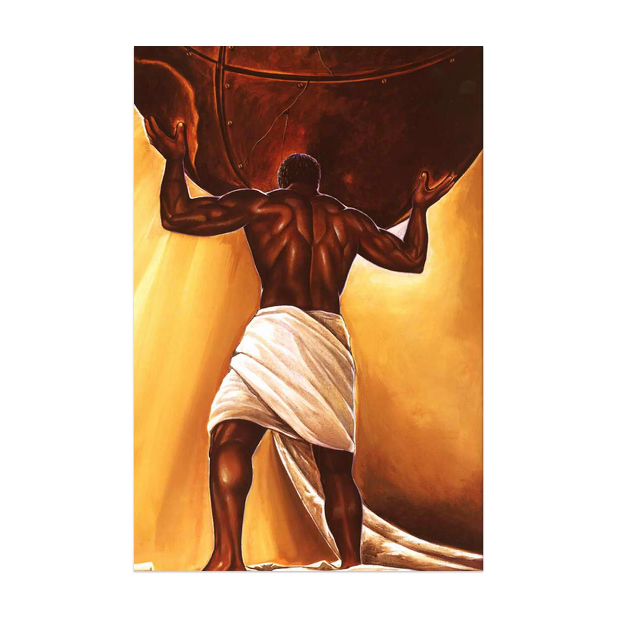 Handmade canvas male black strong man art oil painting with frame