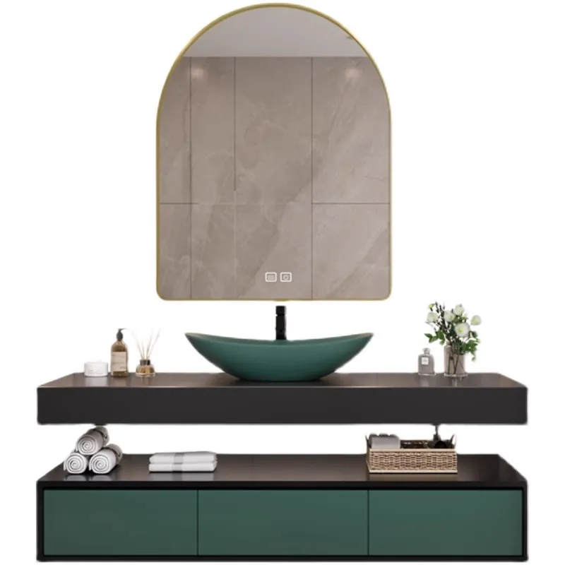 Plywood Wall Hung Bathroom Vanity Set With Stainless Steel Hinge Bathroom Cabinet Modern With Table Top Ceramic Basin